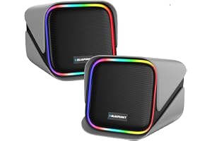 Blaupunkt T.W.I.N.Z Bookshelf Bluetooth Speaker 30W RMS with TWS Stereo, RGB Lights, 4000mAh Battery, PC Speaker for Gaming & Entertainment, Wide Compatibility with Laptop, Mobile & Tablet (Grey)