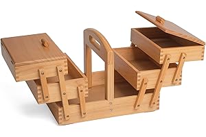 HOBBY GIFT Hobbygift GB8450 Boîte à couture en porte-à-faux à 3 niveaux, bois clair, abat-jour moyen, (LxHxP) 31 x 25,2 x 23 cm