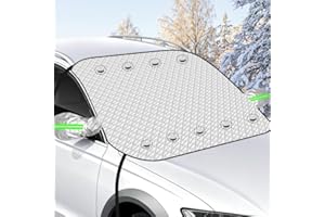 Newthinking Car Windscreen Cover, 9 Magnet and 4 Fixing Straps, Ultra-Thick Magnetic Windscreen Ice Frost Protector with Rearview Mirror Cover for Winter Car SUV