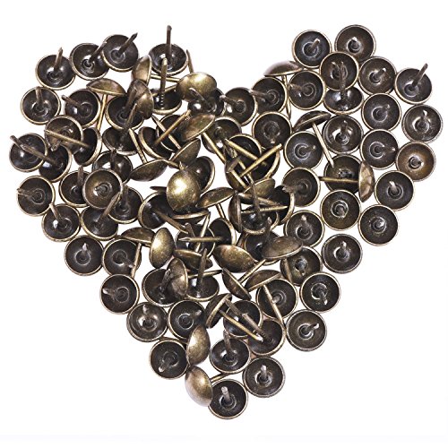 Outus 120 Stück Polsterzubehör Reißzwecken 11 x 17 mm Antike Messingstifte Bronze Nagel Stifte Möbel Daumen Tack Pin mit Kunststoffbox - 