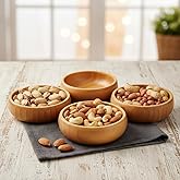 Deconox 4-Piece Round Bamboo Snack Bowl - Natural Bamboo Presentation Bowl, Olive Grove and Breakfast Presentation | Multi-Purpose Durable and Stylish
