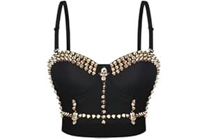 WEITING Corsetto con borchie Steampunk Corsetto da donna Costume gotico da sala da ballo di Halloween Reggiseno push up sexy Camicia intima corta nera