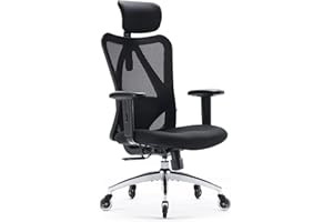 SIHOO M18 Office Chair Ergonomic Desk Chair, Breathable Mesh Design High Back Computer Chair, Adjustable Headrest and Lumbar Support, Upgraded to Rollerblade Wheels (Black)