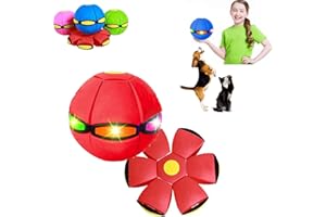 GENERIC Flying Saucer Ball Dog Toy, Portable Flying Saucer Toy, Doggy Disc, Magic Dog Frisbee,Outdoor Sports Dogs Training, Fun Puppy Interactive Fly Flat Throw Disc Balls Toy (Red)