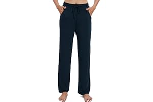 EXCHIC Donne Casual Elastico Gamba Dritta Pantaloni con Coulisse Vita Elastica Pantaloni con Tasche