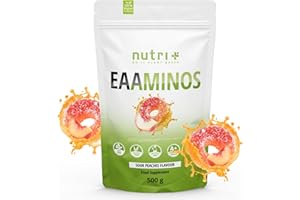 Nutri + EAA Pêche acidulée Vegan - 500g de poudre - Hautement dosé - tous les acides aminés essentiels - Sour Peaches Flavor EAAs - Nutri-Plus Sports - Essential Aminos