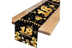 KILLIAN'S STORE Tischläufer 18 Geburtstag Junge Mädchen 18. Geburtstag Deko Schwarz Gold Happy 18th Birthday Tischdeko für Tischdecke Jahrestag Geburtstag Party Dekoration