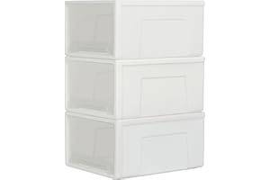 Cetomo D1050*3 50L*3. Plastic Stackable Storage Drawers, Storage box，Multi-Purpose Bins for Bedroom, Bathroom, Closet, Dorm, Craft Room, Garage, Nursery, Office, Under Sink,Clear,white