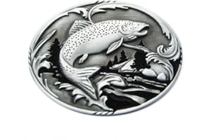 JEAN'S FRIEND Fibbia per cintura da pescatore in stile vintage con pesci e animali selvatici.