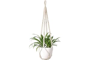Mkouo Macramé Perchas de Plantas Interior Cesta Colgante de Maceta Titular de la Maceta Cuerda de Algodon with Beads No Tassels, 89cm