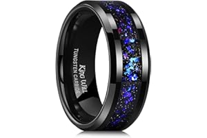 King Will Men's 6mm 8mm Black/Silver Tungsten Carbide Wedding Ring with Blue, Red, Gold, Purple Foils/Fragment Inlay, Beveled Edge