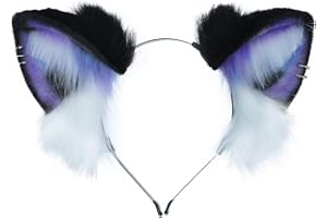 Dodheah Orecchie da Gatto Orecchie di Volpe Lupo Catwoman Cosplay Halloween Natale Carnevale Costume Ragazze per Adulti Ragazze Nero Viola