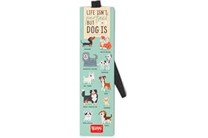 Legami - Marcador de páginas con elástico para guardar el libro cerrado, papel certificado plastificado, 4,7 x 17,5 cm, diseño de perros