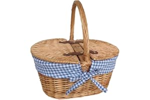 Red Hamper Child's Oval Lined Lidded Wicker Picnic Basket