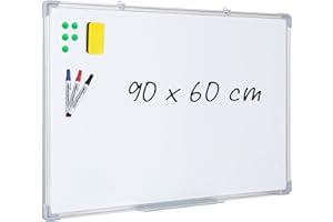NEVILAND Magnetic Whiteboard, Dry Erase White Board, Silver Aluminium Frame, Double Side Writing, 90x60 CM for Home Office School Classroom, Includes 3 Markers, 5 Magnets, 1 Eraser