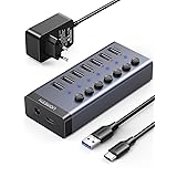 UGREEN USB Hub 7 Port mit Unabhängigem Schalter und 24W Netzteil (12V/ 2A) USB Hub 3.0 Aktiver zur Ladung und Datenübertragug