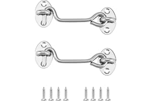 QWORK® Zestaw 2 szt. haczyków sztormowych ze stali nierdzewnej, haczyków sztormowych z oczkiem, do drzwi stodoły, drzwi garażowych, zatrzasku bramy ogrodowej, ze śrubami montażowymi, 10 cm