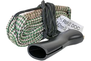 Rifle Doc Lauf-Reinigungsschnur 2X Bronzebürsten Kaliber Cal .17 .223 5,56mm 6,5mm 7mm 7,62mm .308 30-06 8mm 9mm 9,3mm .338 .458 12GA 16GA Premium Bore-Snake | Doppelbürste + Griff