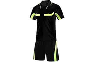 Manyakai Mens Soccer Referee Kit Short Sleeve T Shirt and Sport Athletic Shorts Football Referee Uniform Tracksuit