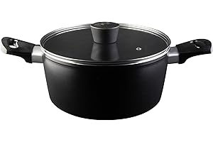 MasterChef Casseruola Antiaderente 24 cm, Vaporiera Pentola per Agnelli, Zuppa e altro, Crock Pot Alluminio con Manici Per Pentole, Antigraffio, Tutti i Piani, Lavabile in Lavastoviglie, Nera