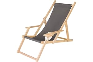 Ferocity Holz-Liegestuhl Klappbar Klappliegestuhl mit Armlehne und Getränkehalter Strandstuhl Motiv Graphit [119]