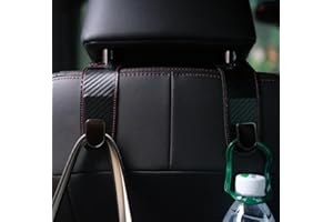 Qirc Auto Hooks, 2 Pcs Leather Car Storage Organiser Bag Hooks, Universal Car Back Seat Headrest Hanger for Hang Bag Handbag Grocery Bags (Carbon Fibre)