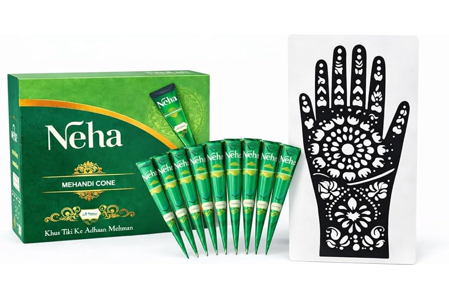 Neha Henna Cones (Pack of 12), Mehndi Dark Brown Ready to Use, Paste