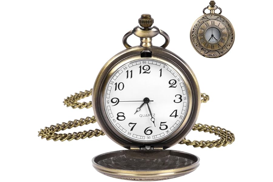 OFFCUP Modern Quartz Pocket Watch with Chain, Vintage Pocket Fob Watches for Men, Roman Numerals Stylish Design for Birthday, Anniversary, Christmas, Father's Day