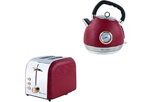 SQ Professional Epoque Breakfast Set 2pc Kettle with Rose Gold Features & Temperature Display 2200W - 2 Slice Toaster with Rose Gold Features, High-Lift, Wide Slots & 6 Browning levels 900W (Red)