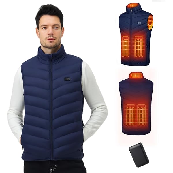seenlast Gilet Riscaldato Uomo, Giubbotto Riscaldato Uomo con Batteria da 10000 mAh, Elettrico Gilet Riscaldante Leggero con 4 Zone di Riscaldamento, 3 Temperatura Regolabile, Lavabile in Lavatrice