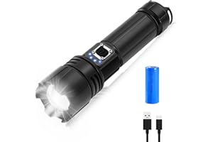 LALALUYE Torcia Led Ricaricabile, 20000 Lumens Torcia Led Potente Professionale 5 Modalità Type-C Torcia Potente, XHP70.2 Tattica Militare, Alta Potenza, Portatile, Zoomabile Impermeabile
