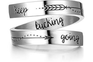 BOVLDEMT Silver Rings Mens Rings for Womens Adjustable Thumb Ring Keep Going Never Give Up Ring Stainless Steel Inspirational Gifts for Women Graduation Gifts for Him