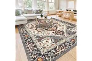 HOMFINE Vintage In-& Outdoor Tappeto-Camera da letto Tappeto Soggiorno Morbido Tappeto Sala da pranzo Antiscivolo Antimacchia Tappeto Sottile Lavabile in lavatrice Tappeto Decor, Nero, 120 x 170 cm