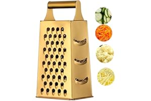 SUNSENGEUR Cheese Grater Vegetable Slicer Stainless Steel with 4 Sides, 9.2 Inches Height Large Box Grater Best for Shredded Parmesan Cheese, Vegetables, Ginger and Fruits -Gold