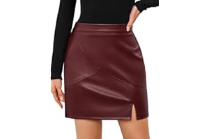Adigaber Gonne da Donna in Finta Pelle PU a Vita Alta Bodycon Gonna Mini Spacco Laterale Corta con Chiusura