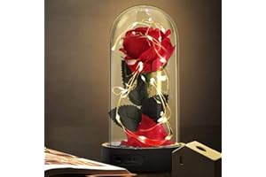 GUCHO Beauty and the Beast Rose, Gifts for Women,Enchanted Red Silk Rose with 7 Colors Light, Valentine Gift, Wedding, Anniversary, Birthday Gift, Christmas Day