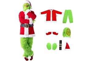 Applysu Adult Costume Set 7PCS, Halloween Christmas Costume for Men Deluxe Furry Adult Santa Suit Outfit