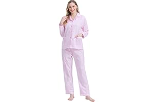 Amaxer Damska dwuczęściowa piżama bawełniana, zestaw piżamowy z długim rękawem, bielizna nocna, strój domowy, bielizna do spania i spodnie piżamowe, zestawy wypoczynkowe