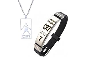 BENIFILE CR7 - Set di collane con ciondolo stellare, regolabile in acciaio inox, silicone, per uomo, regalo tifosi calcio