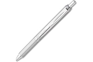 Pentel Bl407-A Energel Liquid Długopis Żelowy Sterling z Mechanizmem naciskowym, Srebrna Obudowa Metalowa, Średnica Kulki 0,7 mm = Grubość Kreski 0,35 mm, Kolor Czarny