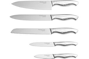 nuovva Sharp Kitchen Knife Set - Professional Kitchen Knives - 5 Pieces Stainless Steel Blades with Gift Box - Includes Chefs, Bread, Carving, Utility and Paring Knife