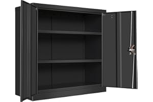 FRIDEKO HOME Frideko Metal Storage Cabinet with 2 Door and 2 Adjustable Shelves, 90CM Tall Storage Cupboard with Lock for Home, Office, Warehouse(Black)