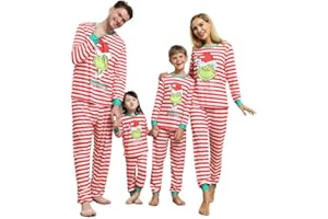 Kouric Weihnachtspyjama Familie Set,Gestreifter Schlafanzug Weihnachten Damen,Matching Pyjamas Couple,Weihnachtspyjama Paare,Family Christmas Pyjamas Set,Weihnachts Schlafanzug