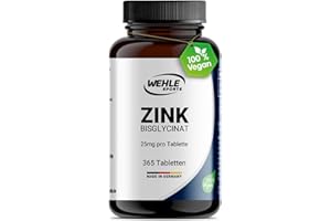 ‎WEHLE SPORTS Wehle Zink Tabletten 365 hochdosiert (25mg pro Tablette) – Zink Bisglycinat – Laborgeprüft, Vegan, hergestellt in DE – Verpackung kann variieren
