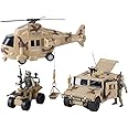 Dazmers Military Action Figures and Vehicles Set - Army Helicopter Toy, Military Truck, Army Quadrobike, 2 Military Action Figures - Lights and Sounds Vehicles - Friction Powered Army Trucks