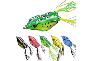 senvenelec Lure Ray Frog Topwater Grenouille manivelle , appât de pêche œil 3D Souple et Crochet, Douce - 5 pièces