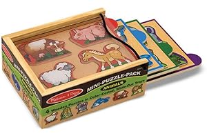 Melissa & Doug 4 Mini Puzzles en Bois - Animaux, Cadeau pour enfants de 2 3 4 ans, Jouets d'éveil et 1er âge, Jouets d'activité et de développement, Jouet éducatif, Jouet classique en bois