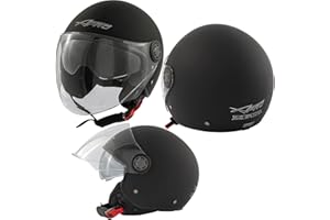 A-PRO Scooter Jet Casque Moto Visière Longue Pare-Soleil ECE 22 06 Certifié Noir Mat M
