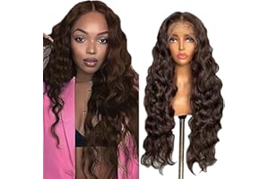 Creuost Glueless Perruque Naturelle Brésilien 4x1 Lace Frontal Wig Human Hair Water Wave Brazilian Virgin Hair Unprocessed No Tangle 150% Density #4 Chocolate Brown For Women 12 Inch