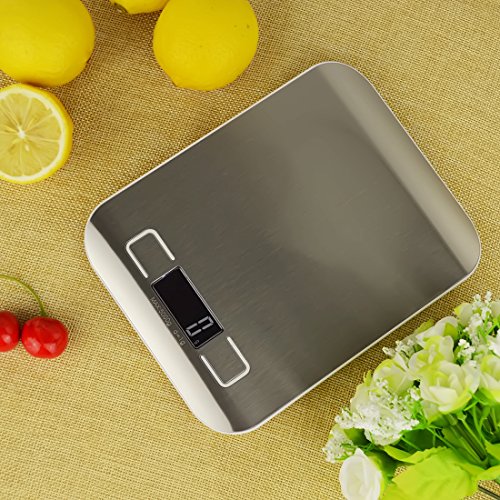 TopEUR Digitale Küchenwaage, Digitalwaage Electronische Waage Lebensmittelwaage Edelstahl Briefwaage Gramm-Skala Präzisionswaage Tara-Funktion, LCD-Display, Inkl Batterie (5000g, 0.1oz / 1g) - 6